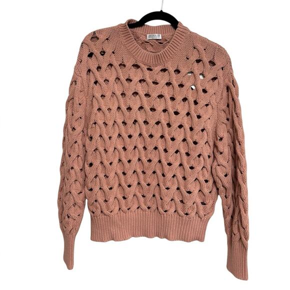 NWT Brunello Cucinelli Crewneck Open Cable Knit Chunky Sweater in Pink - Size XL - Picture 1 of 7